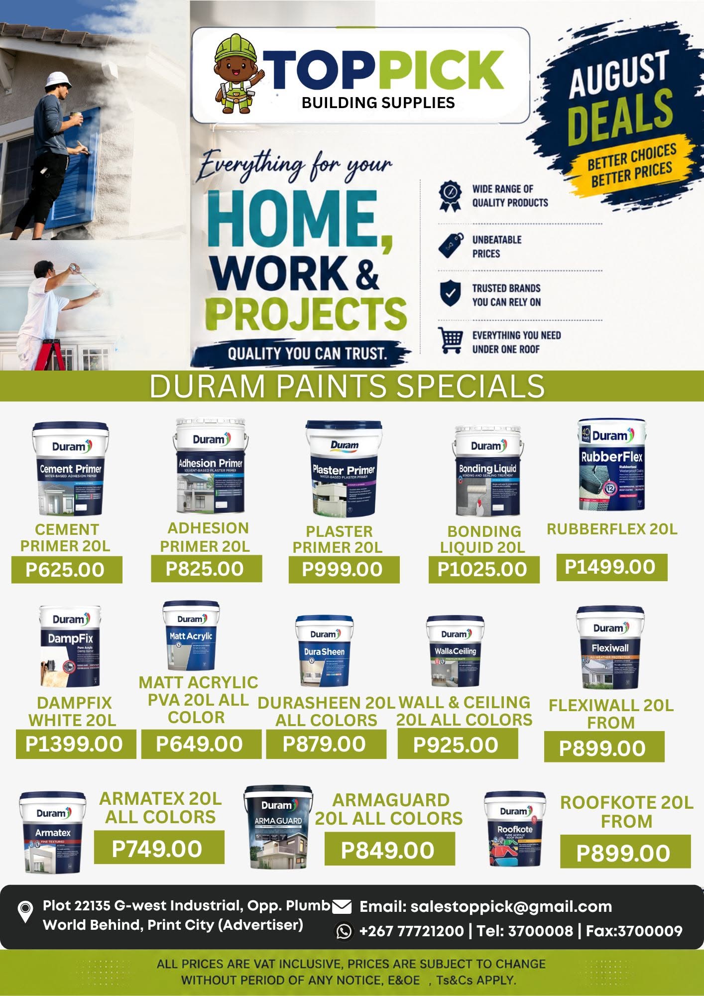 AUGUST DEALS ARE ON at TOP PICK BUILDING SUPPLIES!