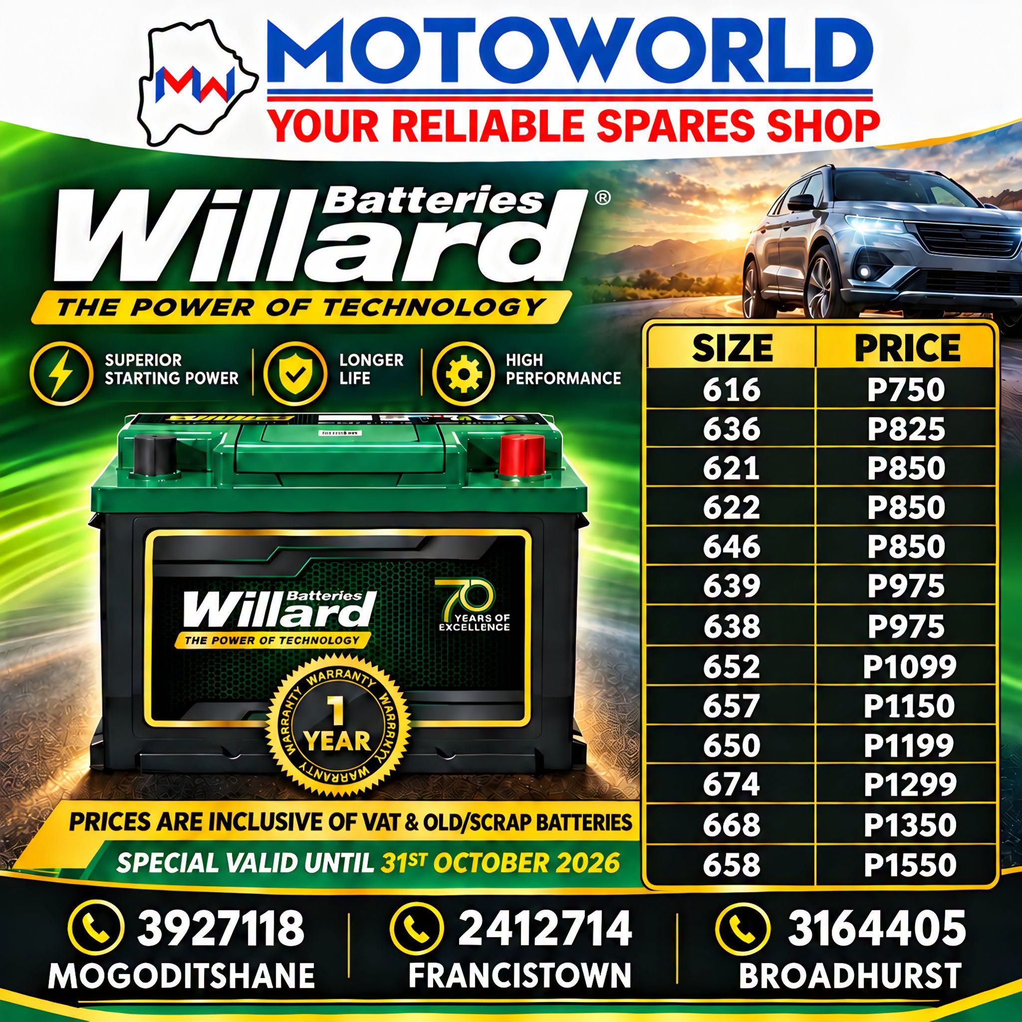 Buy Willard Batteries Only from MOTOWORLD Why Because We