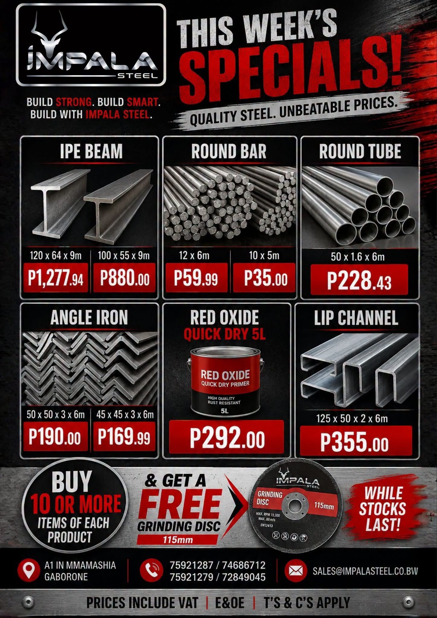 THIS Week’s SPECIALS AT IMPALA STEEL!