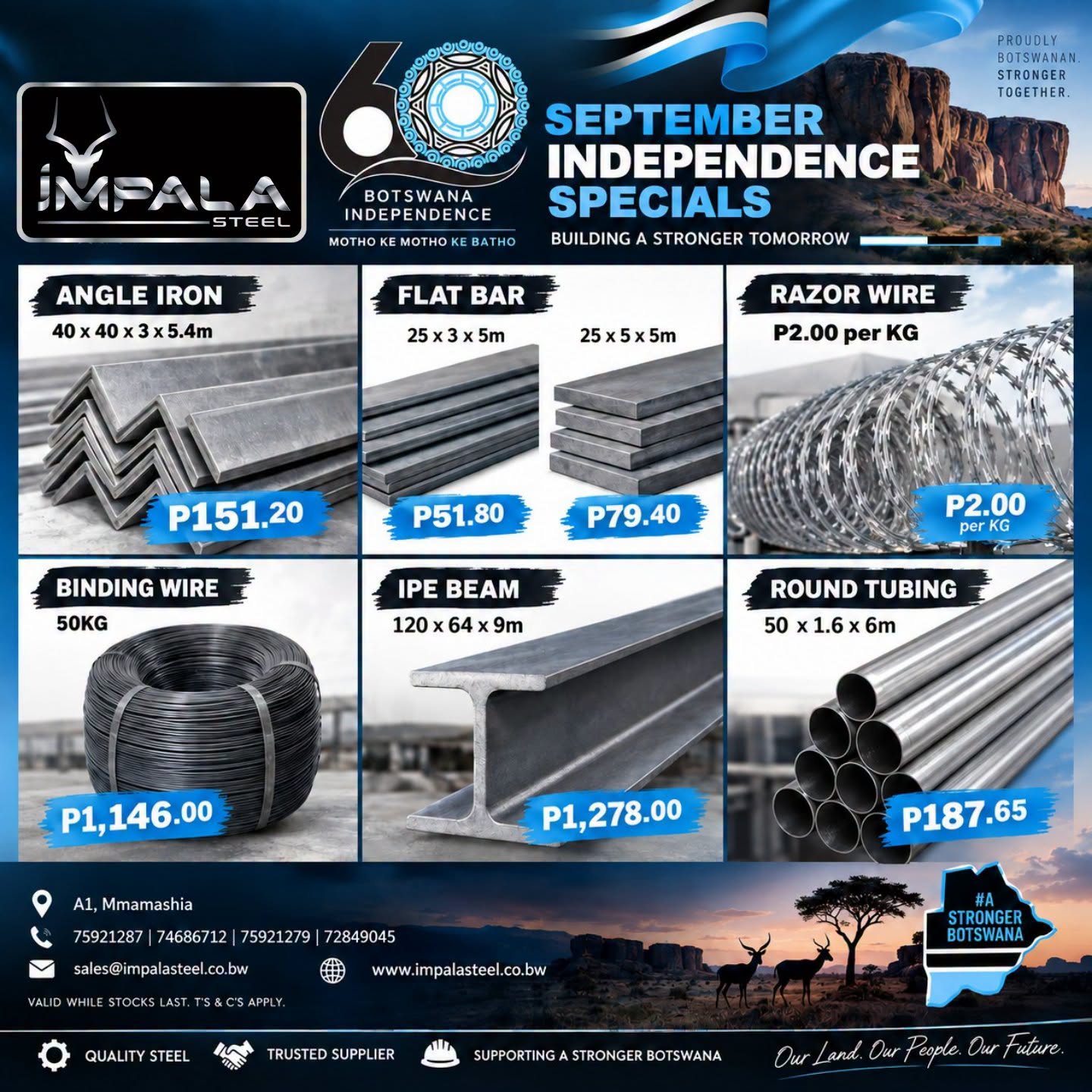 SEPTEMBER INDEPENDENCE SPECIALS AT IMPALA STEEL!