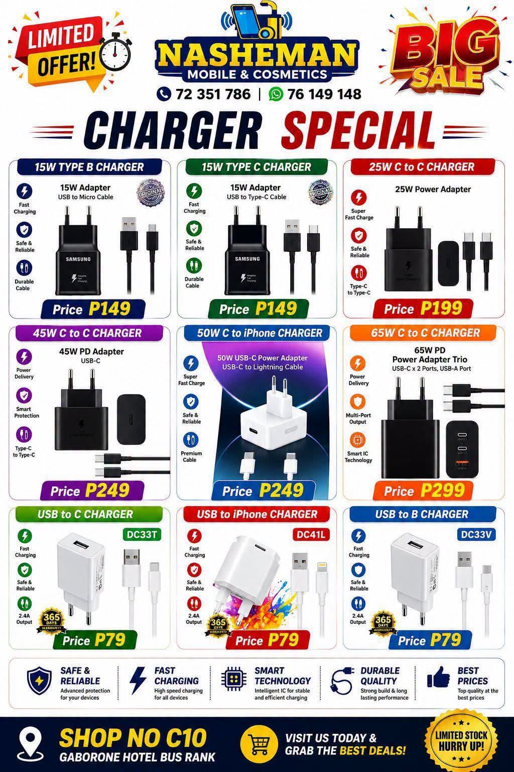 Cosmetics Charger Price list1️⃣ 15w Type B Charger Usb